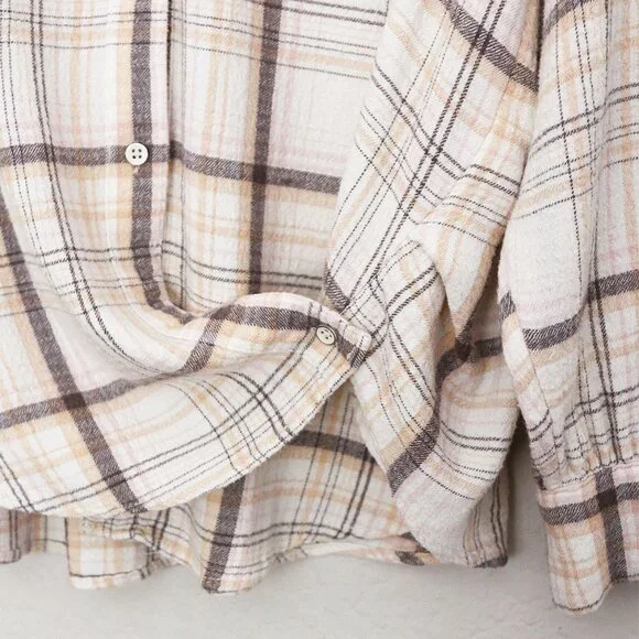 Free People We The Free Hidden Valley Button Down Oversized Plaid Shirt Top S - Picture 10 of 16